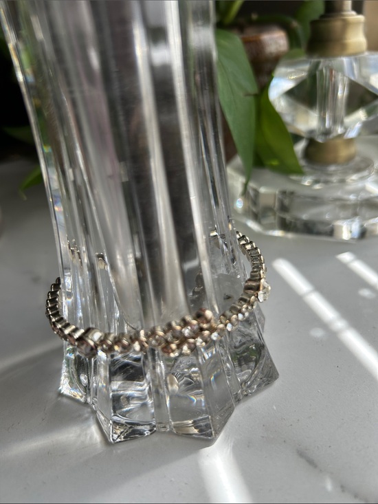 Jewelry - Silver-tone Beaded Stretch Bracelet - Rhinestones